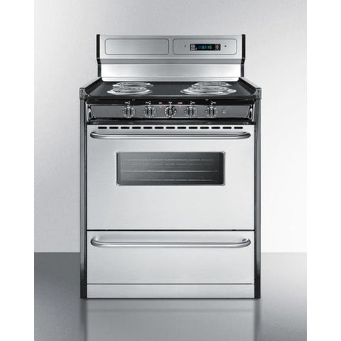 Accucold 30" Wide Deluxe Electric Coil Range in Stainless Steel with High Backguard