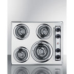 Accucold 24" wide 4-burner cooktop with coil elements in chrome finish; made in the USA