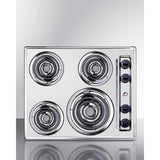 Accucold 24" wide 4-burner cooktop with coil elements in chrome finish; made in the USA