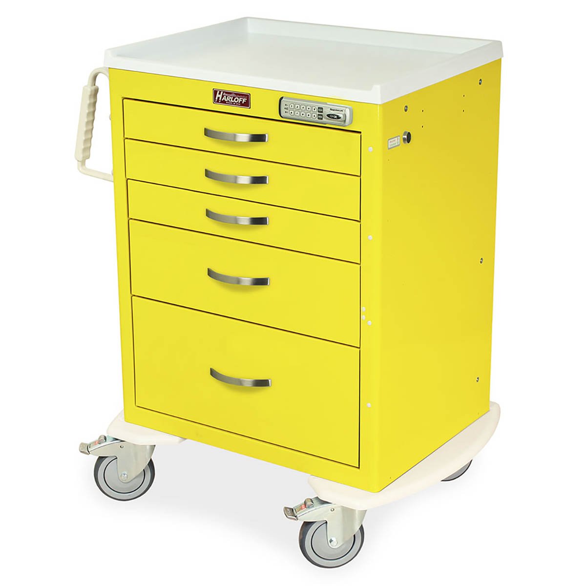 Harloff 5 Drawer Classic Workstation Cart (Short Cabinet), Basic Electronic Pushbutton Lock with Key Lock Override,