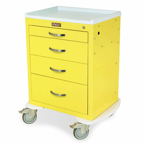 Harloff 4 Drawer Standard Package Infection Control Cart, Key Lock, 1-3" and 3-9" Drawers. Includes Pontoon Bumpers and