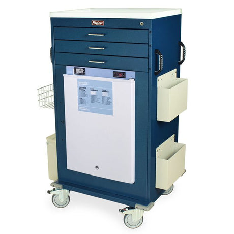 Premium Large Malignant Hyperthermia Cart with Lab Quality Accucold 2.4 cu ft Refrigerator, 1-3", 1-6" Storage Drawers, (Model MH5302K-AC)