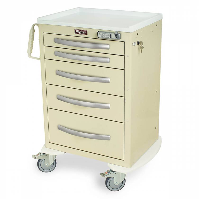Harloff Wood Vinyl Coated Aluminum Treatment Cart, Basic Electronic Pushbutton Lock with Key Lock Override, Factory Set