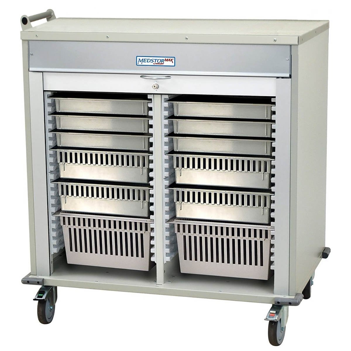 Harloff Stainless Steel Double  Column Half Height Slimline Stationary Cabinet, with Key locking doors with tempered