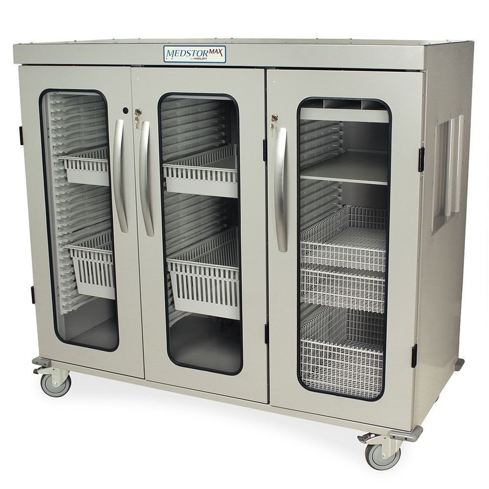 Harloff Stainless Steel Triple Column Three Quarter Height Mobile Cabinet with (3) Locking Doors with Tempered Glass