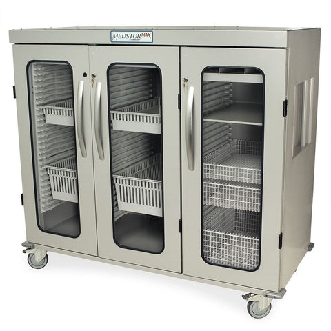 Harloff Stainless Steel Triple Column Three Quarter Height Mobile Cabinet with (3) Locking Doors with Tempered Glass