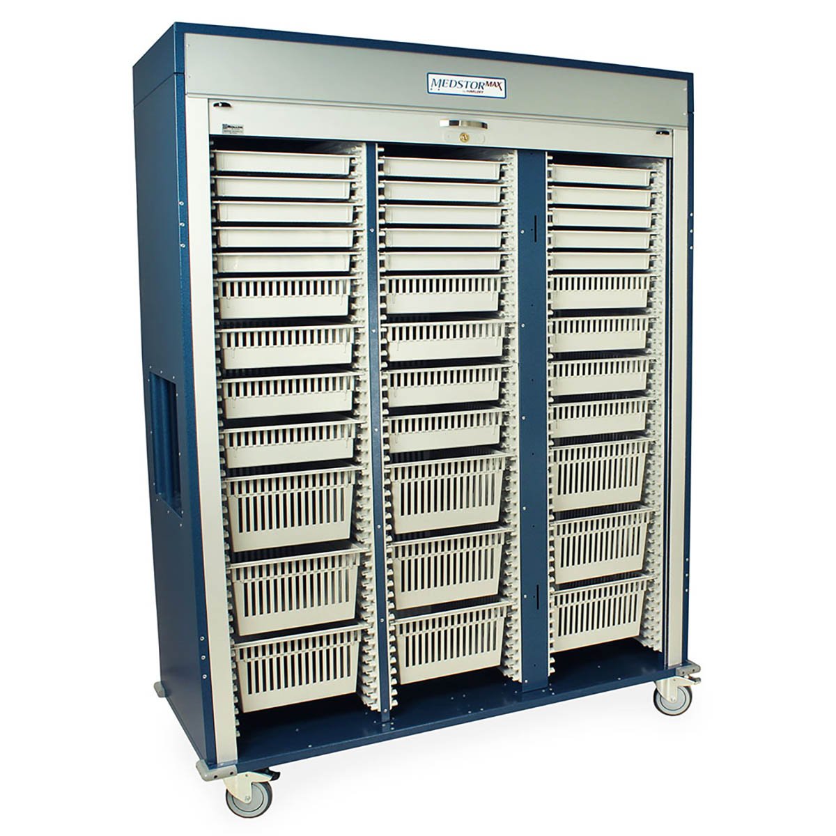 Harloff Triple Width Column Mobile Cabinet with Key Locking Tambour Door, Steel side panels, pre-threaded mounting