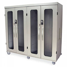 Quad Column Mobile Cabinet, Double Width Open Columns Both Sides, With Steel Panels on all Column Walls, With Tempered G