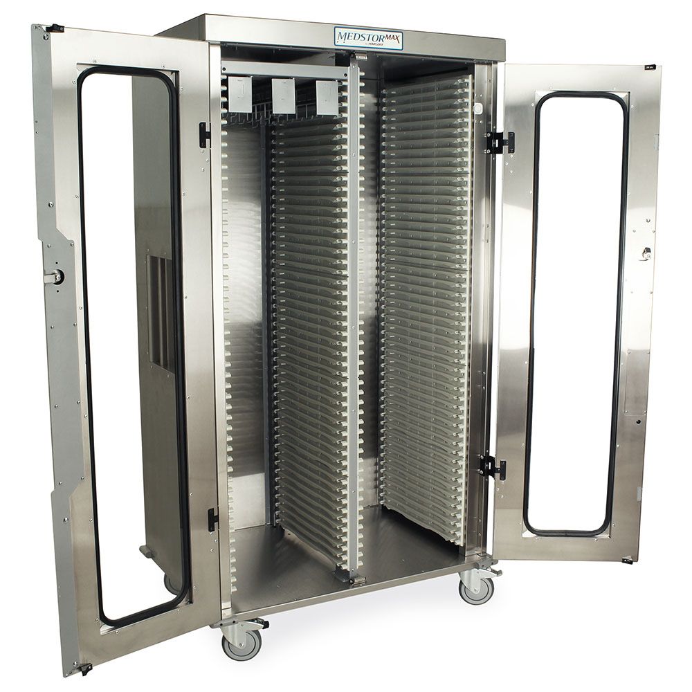 Harloff Stainless Steel Double Column Mobile Cabinet with Solid front doors (2) Secured by Basic Electronic Pushbutton