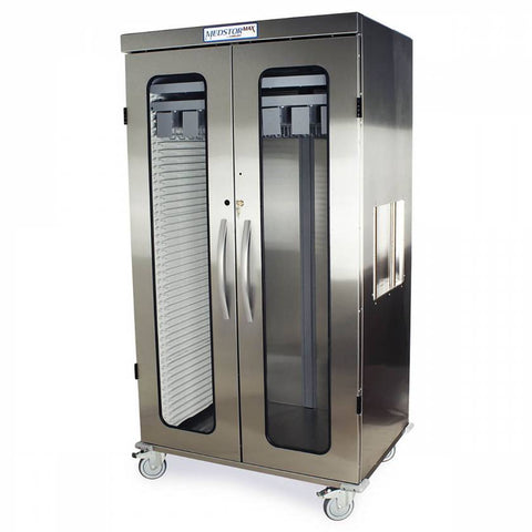 Harloff Stainless Steel Single Column Slimline Stationary Cabinet, with Key locking doors with tempered glass window