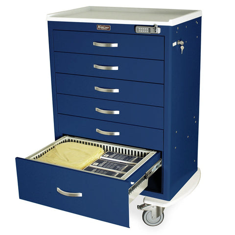Harloff T-Series Medical Cart with Replaceable Drawer Trays, Tall Height, Standard Width, Six Drawers, E-Lock