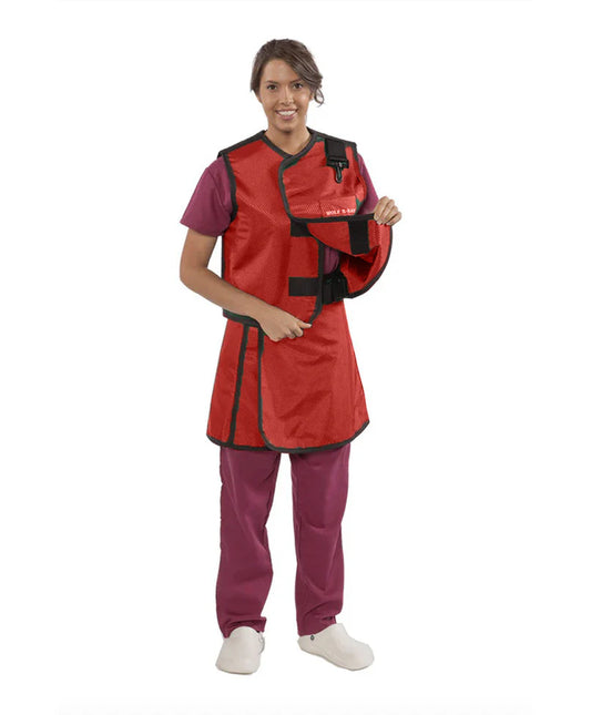 WOMEN'S APRON AND VEST : .5 mm Regular Lead VEST: 23X23 APRON: 21X41-46 Red - Large