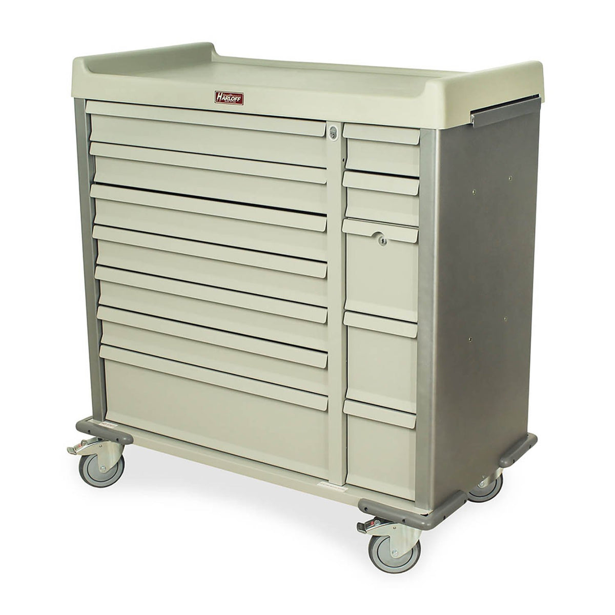 Harloff All Aluminum Multi-Dose Cart with Best Lock® on Cabinet, Capacity of 72 Bins, Std Pkg includes Self-Closing