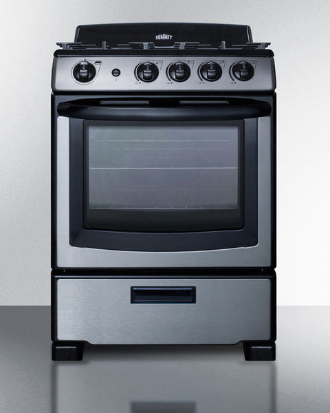 Accucold 24" Wide Gas Range in Stainless Steel with Electronic Ignition, Oven Window, and Sealed Burners
