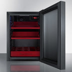 Accucold BeautiFridge cosmetics refrigerator with ruby shelving and glass door (Model LX114LRLHD)