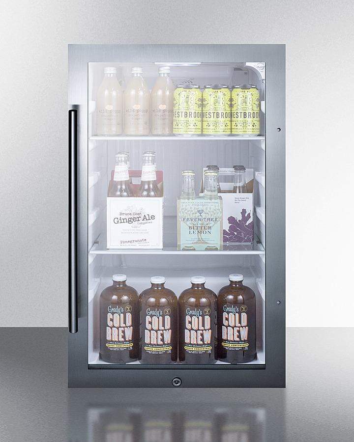 Accucold 19" Wide Shallow Depth indoor/outdoor Beverage Center with Glass Door and White Interior (Model SPR489OSH34)