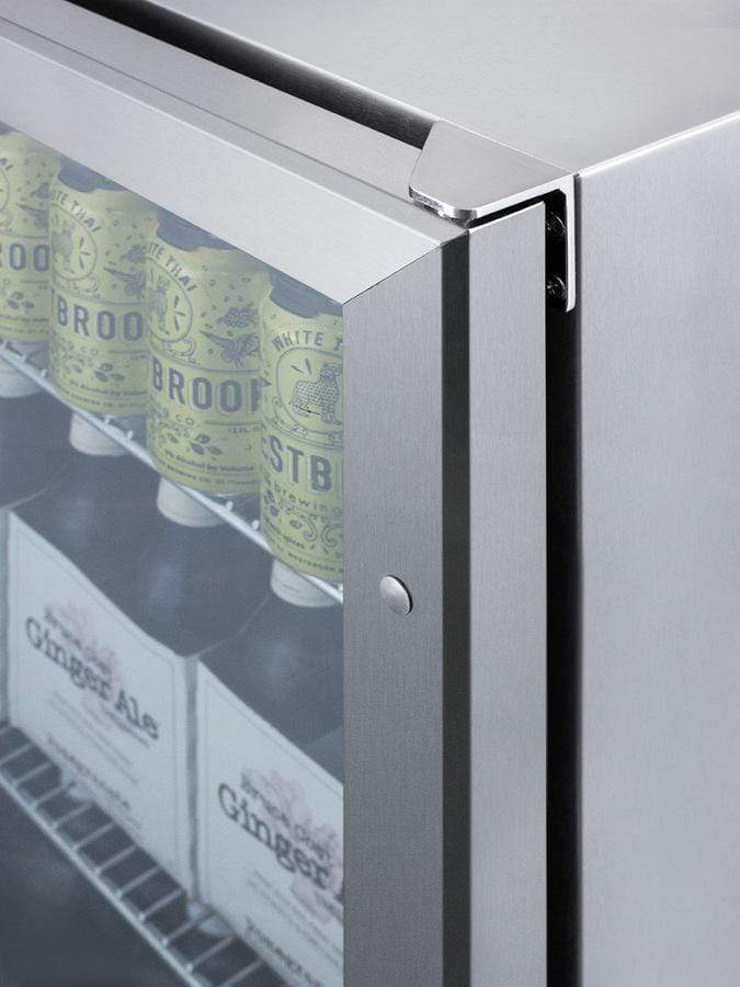 Outdoor built-in undercounter commercial glass door beverage center with stainless steel interior and exterior cabinet