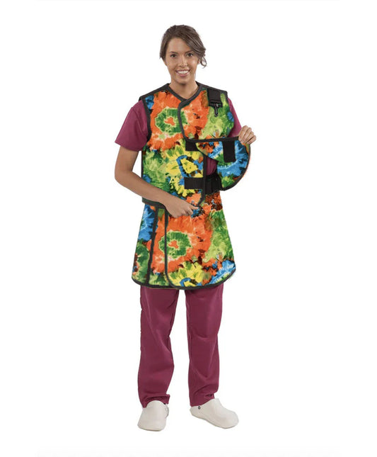 WOMEN'S APRON AND VEST : .5 mm Regular Lead VEST: 22X21 APRON: 19.5X35-40 Tye Dye - Medium