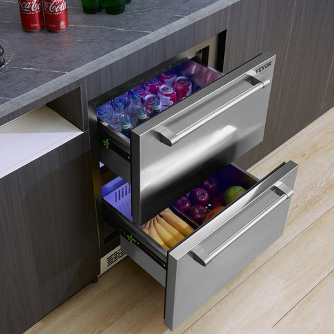 Accucold 24" Wide Built-in Undercounter 2-drawer Panel-ready Refrigerator-freezer in Stainless Steel