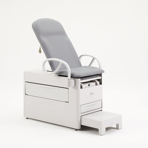 Brewer Versa medical exam table with seamless upholstered top and pass-through side drawer