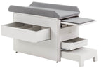 Versa Exam Table with Pediatric Upholstered Top with 500 lb. Weight Capacity, Pass-through Rear Drawer, Ergonomic Stirrups, 5 year warranty, and Seamless Upholstery
