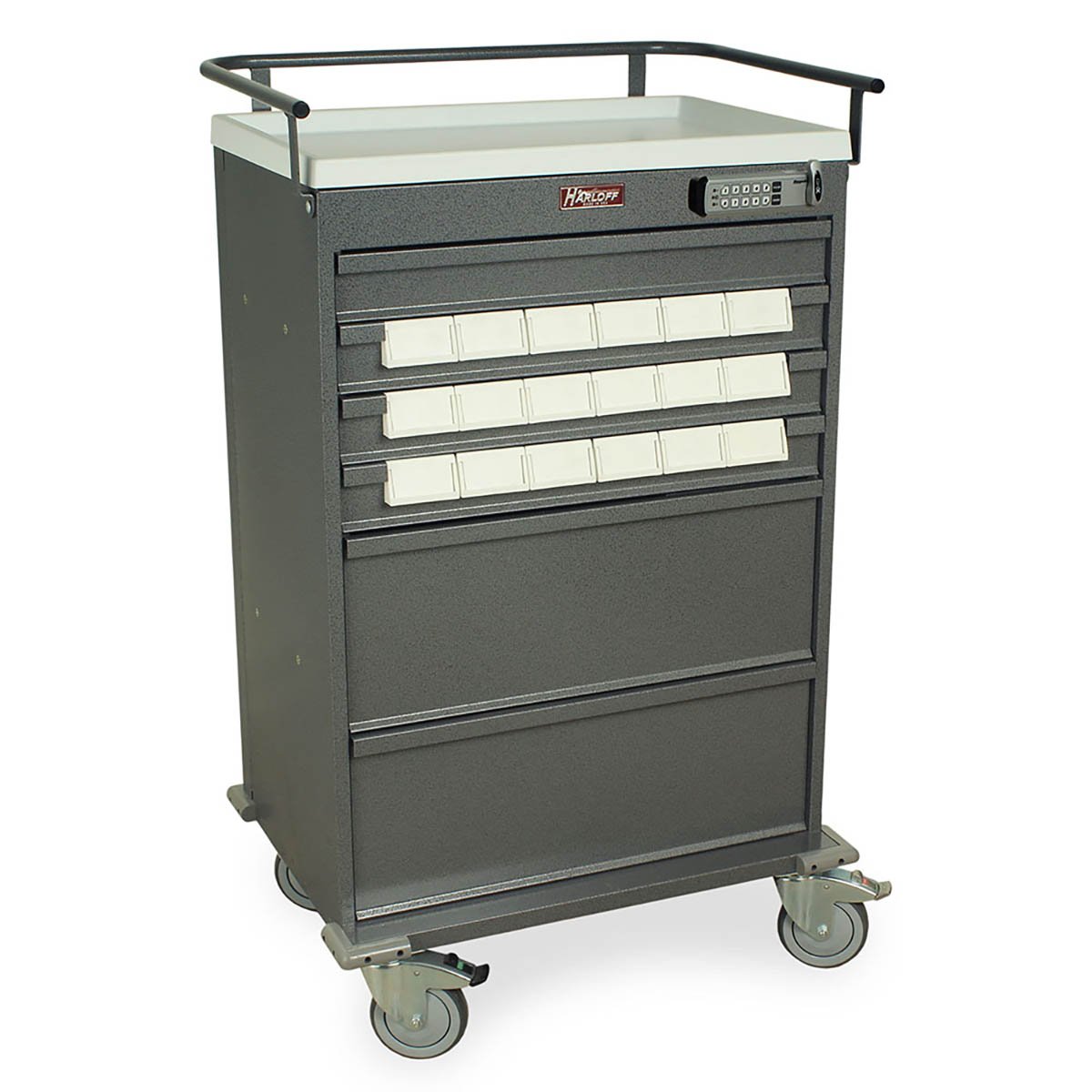 Harloff Value Med-Bin Cart with Basic E-Lock Electronic keypad lock for Keyless entry, Includes 18 each 3.5" Bins,