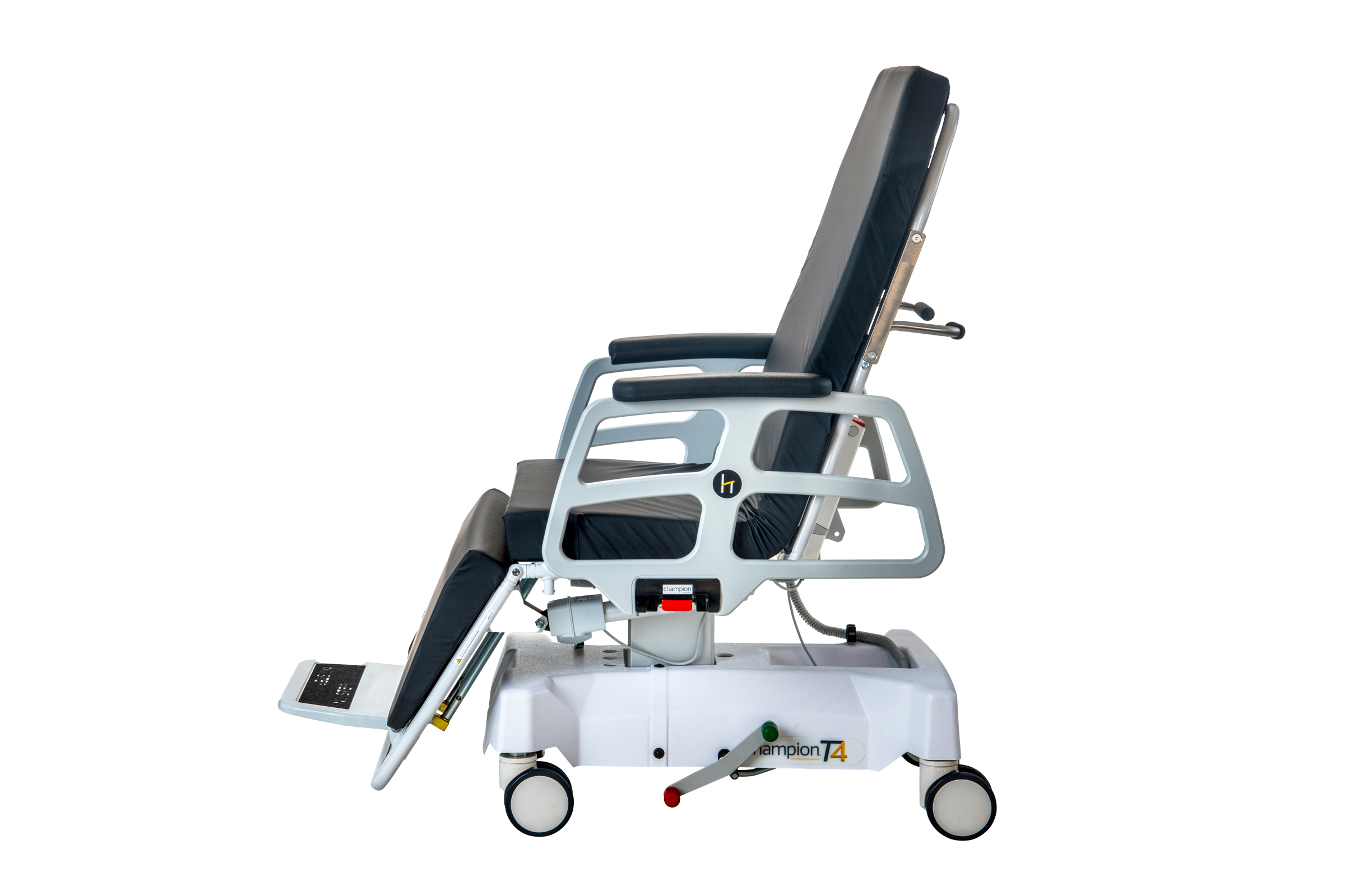 Custom Multi-Purpose Stretcher Chair (Seat Tilt, Wide, with Auto Extending Footrest & IV W - side view