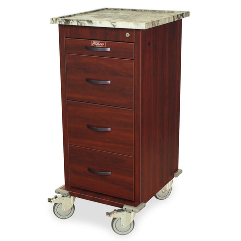 Harloff Skirt Option for Wood Vinyl 2 Wide Carts. Cherry Mahogany Finish. Skirting Covers 4" Ball-Bearing Wheels and